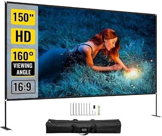 Projector Screen for Projectors 80 90 100 135 150 180 Inch Projector Screen with Stand 16:9 4K HD Wide Angle with Storage Bag Portable Home Cinema Outdoor Portable Screen Perfect for Indoor and
