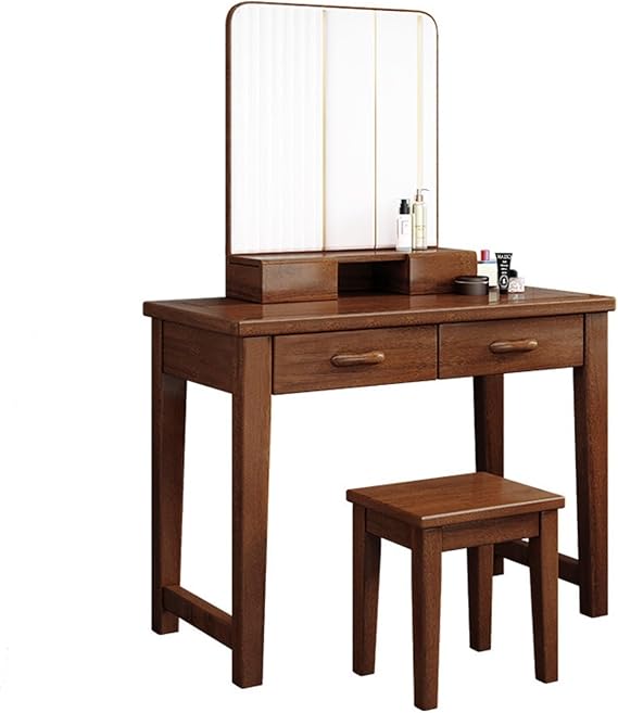 Dressing Table Walnut Solid Wood Dressing Table, Chinese Dressing Table, Bedroom Dressing Table and Chair Combination Dressing Table with Mirror