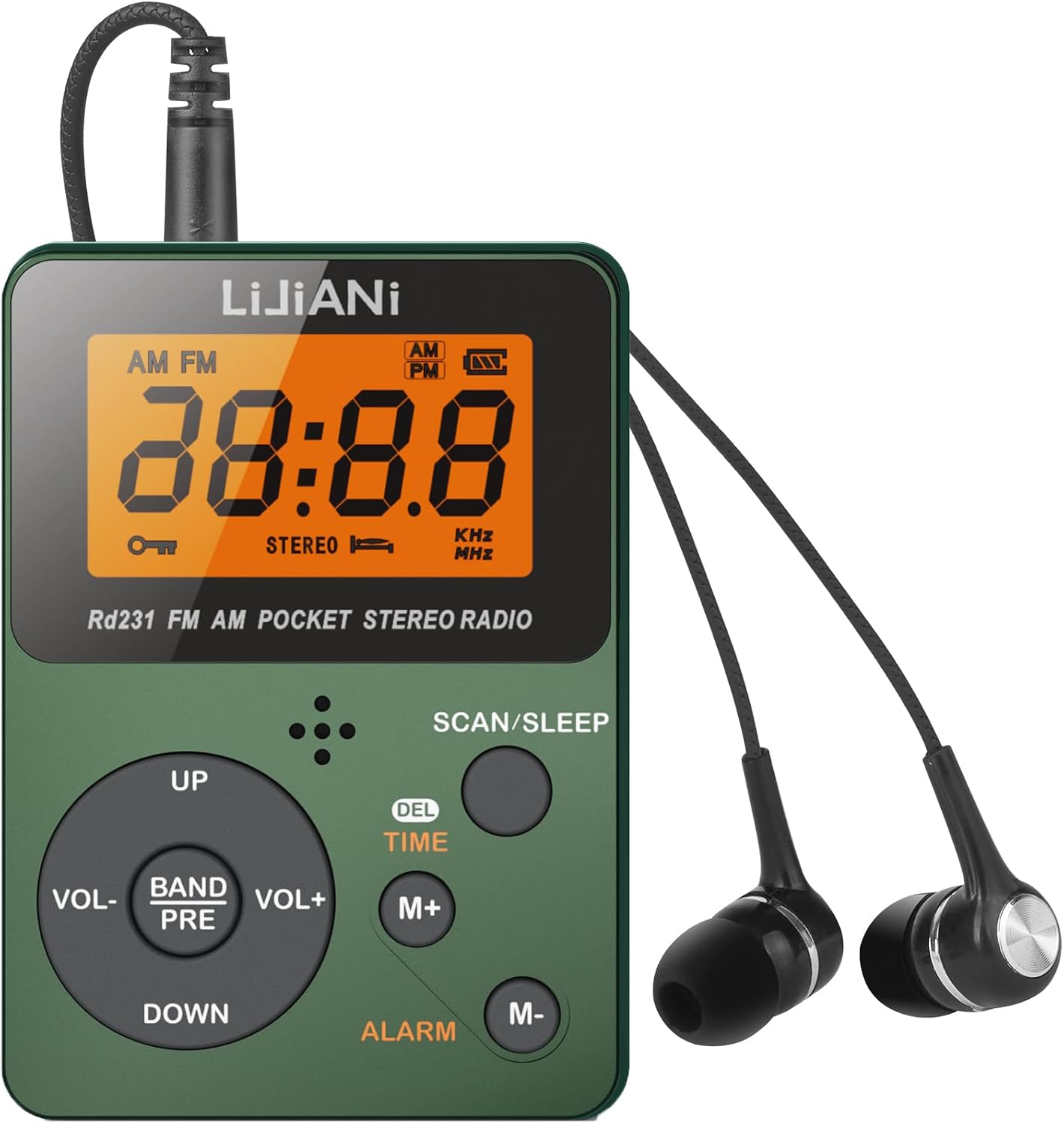 Small AM FM Portable Radio Best Reception Powered by AAA Battery Mini Digital Tuning Walkman Radio with Stereo Earphones Large LCD Screen and Lock Screen for Walking, Jogging, Gym, Camping