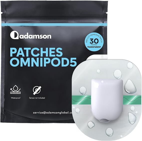 Adamson Omnipod 5 Overpatches 30 Waterproof Omnipod 5 Adhesive Patches, No Glue on Center, Easy to Apply & Remove, Sweatproof & Skin-Friendly, Secure Hold for Active Lifestyles PAC2 - Transparent