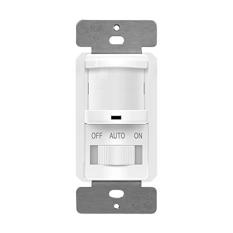 TOPGREENER in Wall PIR Motion Sensor Light Switch, Single Pole Occupancy Sensor Switch, Motion Sensor Switch, Need Neutral Wire, On/Off Override, 4A, 500W, TSOS5-W, 1Pack, White