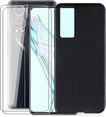 Case for ZTE Axon 30 5G 6.92, with [ 2 x Tempered Glass Protective Film], KJYF Black Soft Silicone Protective Cover Bumper Shockproof Phone Case for ZTE Axon 30 5G - Black