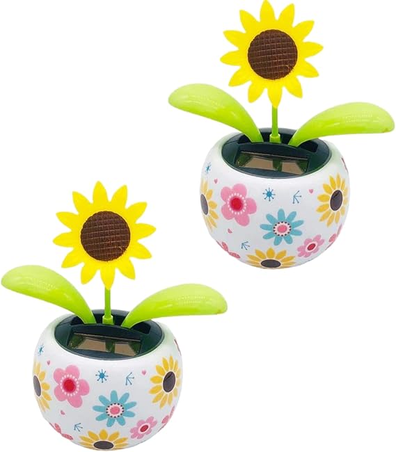 2Pcs Solar Dancing Sunflower Decoration, Sunflower Solar Dancing Flower Solar Dancing Solar Decoration, Solar Powered Swinging Animated Dancer Office Desk Car Decoration, Funny Ornaments
