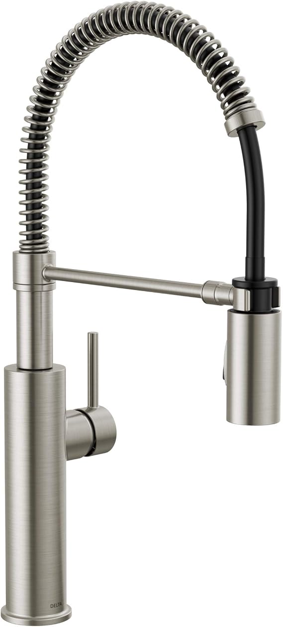 Delta Antoni Pro Style Commercial Kitchen Faucet with Pull Down Sprayer, Brushed Nickel Single Hole Kitchen Sink Faucet, Single Handle, Spotshield Stainless 18803-SP-DST