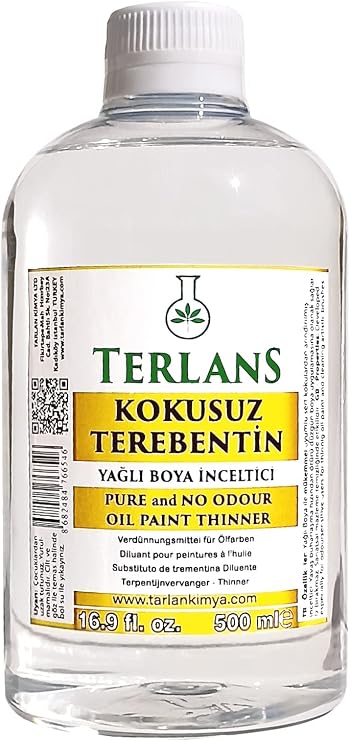 TERLANS Kokusuz Terebentin 500 ml | Yağlı Boya İnceltici | Kokusuz, Düşük Uçuculu Profesyonel Resim Malzemesi ve Atölye Kullanımı için