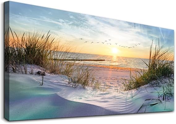 hyidecorart Canvas Wall Art For Living Room Large Size Decor Bedroom Blue Ocean Beach Landscape Paintings Poster Prints Artwork Office Decorations Seascape Pictures Modern Home Works