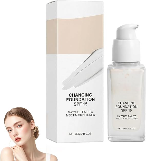 Color Changing Foundation for Mature Skin, 2026 Upgrade 2-In-1 Hydrating Lightweight SPF 15 Liquid Foundations, Long Wear Makeup Concealer Foundation, Natural Glace for All Skin Tones ，1