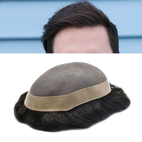 LHC Fine Mono Mens Toupee Human Hair Poly Skin Hair Replacement System Durable NPU Monofilament Wig Hairpiece for Men (9 * 6, #17 Dark Ash Blonde)