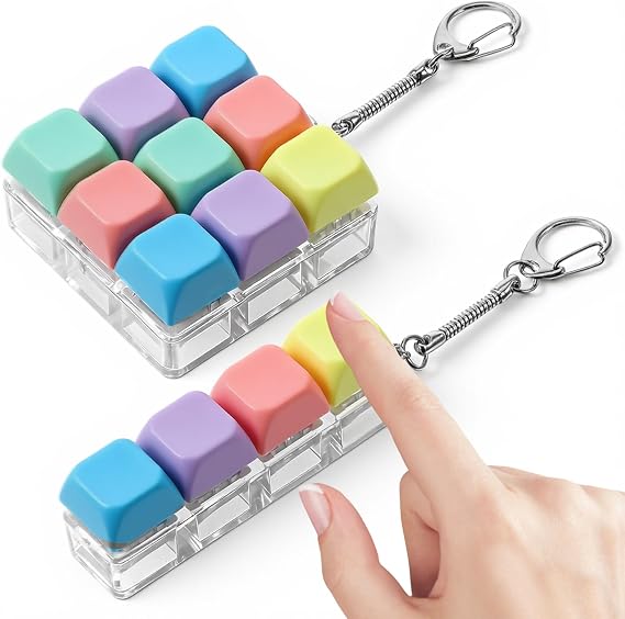 Qianyu 2 Pcs Keyboard Fidget Toy 4-in-1 Keyboard Fidget Keychain Button Finger Clicker Toys Linear Keyboards Keychain Portable Fidgets Clicker Keyboards for Adults Men Women Office Home