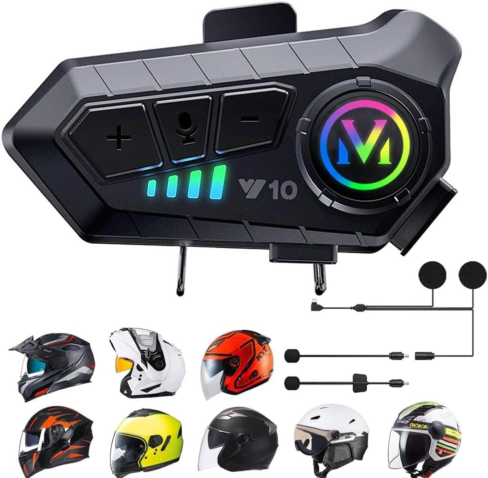Helmet Bluetooth Headset, Double Noise Cancellation Motorcycle Headphone, Waterproof Motorbike Helmet Speakers with Microphones, Motorcycle Intercom with Communication System for Riding Skiing