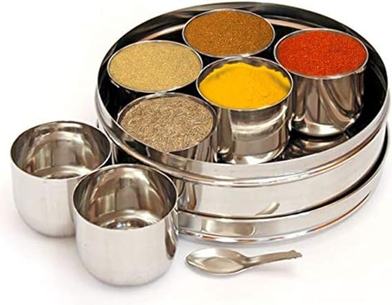 Stainless Steel Masala Dabba Spice Box, Spice Container Masala Dabba 7 Compartments, Indian Spice Box, Kitchen Spice Box, Spice Box Masala Dabba - Masala Box, Spice Storage Container, Storage