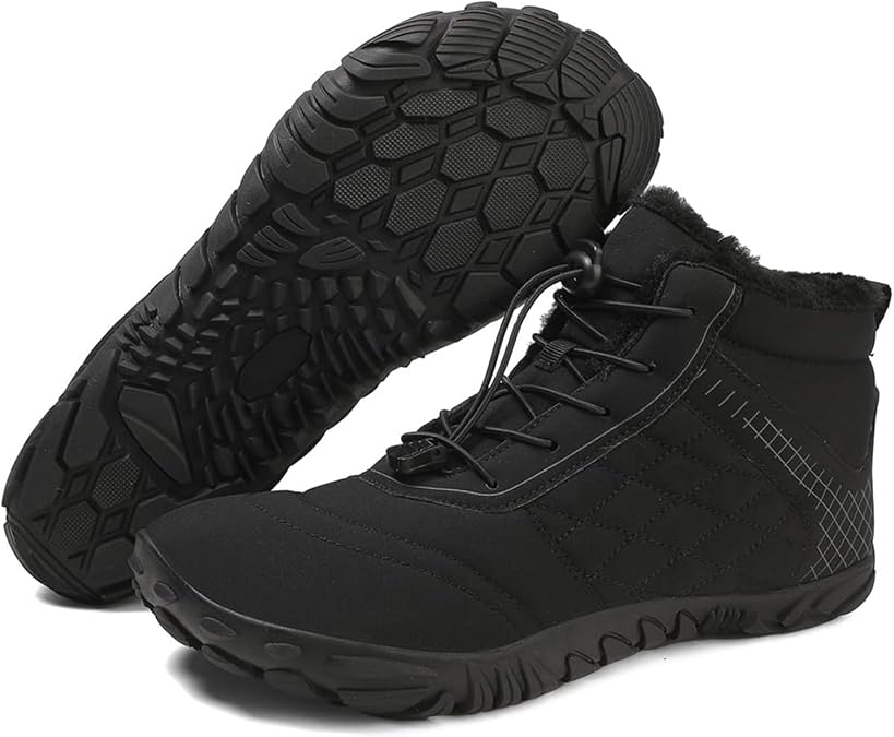 Mens Barefoot Snow Boots Hike Winter Footwear Wide Toe Non-Slip Zero Drop Sole Fur Lined Waterproof Hiking Walking Outdoor Sneakers