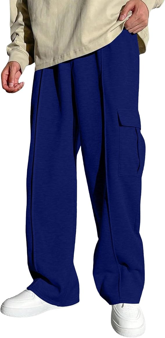 Men's Wide Leg Thermal Sweatpants – Baggy Cargo Joggers, Elastic Waist Athletic#Z