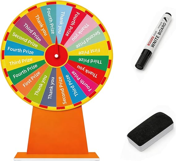 Spinning Wheel - 15 Inch 20 Slots Prize Wheel Tabletop Fortune Spin, Table Spinner for Trade Shows, Carnivals & Home Games with Dry Erase Marker and Eraser