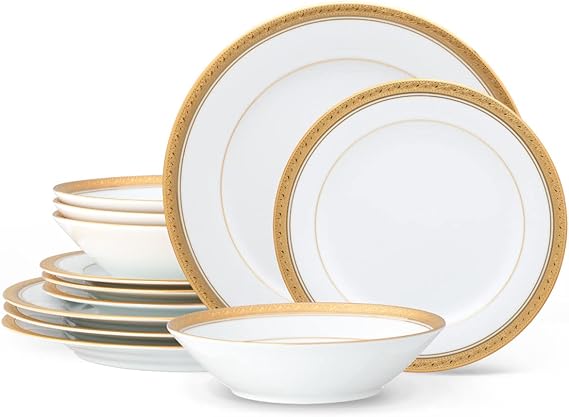 Noritake Crestwood Gold 12-Piece Dinnerware Set, Service for 4