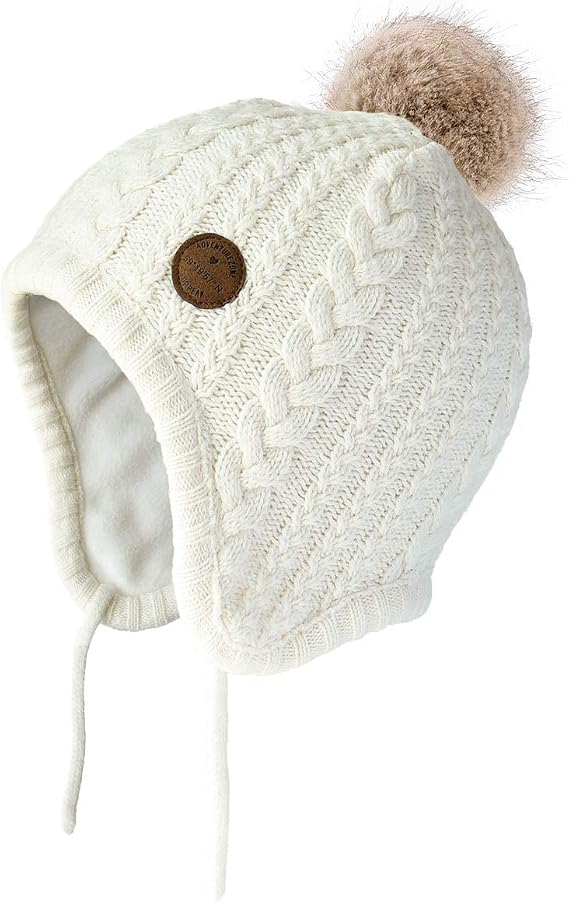 Toddler Baby Boys Girls Winter Hat Kids Ear Flap Warm Fleece Lined Knit Beanie Fur Pom Hat