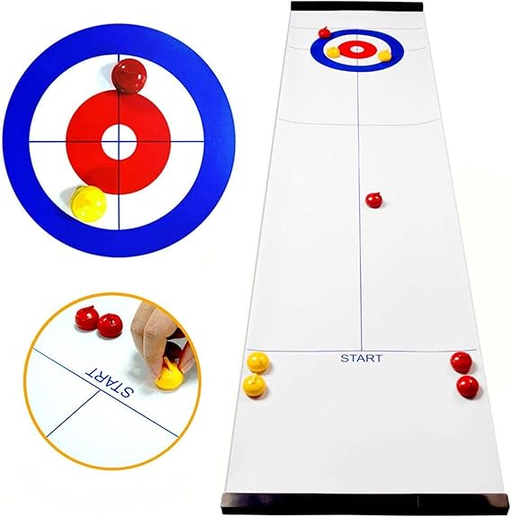 Table Top Fun Compact Curling Board Game Set for Kids and Adults Shuffleboard Pucks with Portable Rollers Curling Game for the Floor 