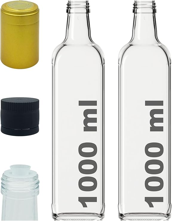 Afracam 1000 ml Şeffaf Maraska Yağdanlık Kapaklı Ve Kapüşonlu 1000 Cc Köşeli Cam Şişe 2 Adet