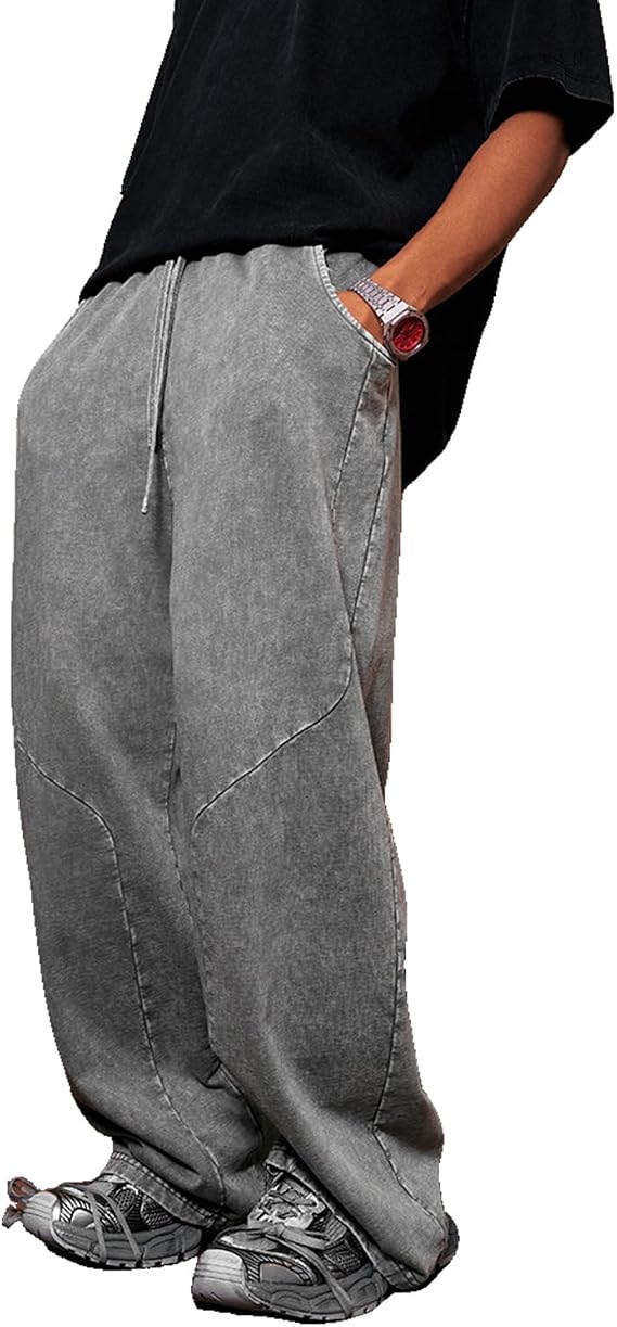 EnllerviiD Men's Baggy Jeans Elastic Waist Loose Fit Denim Jean Hip Hop Skater Dance Pants Wide Leg Streetwear