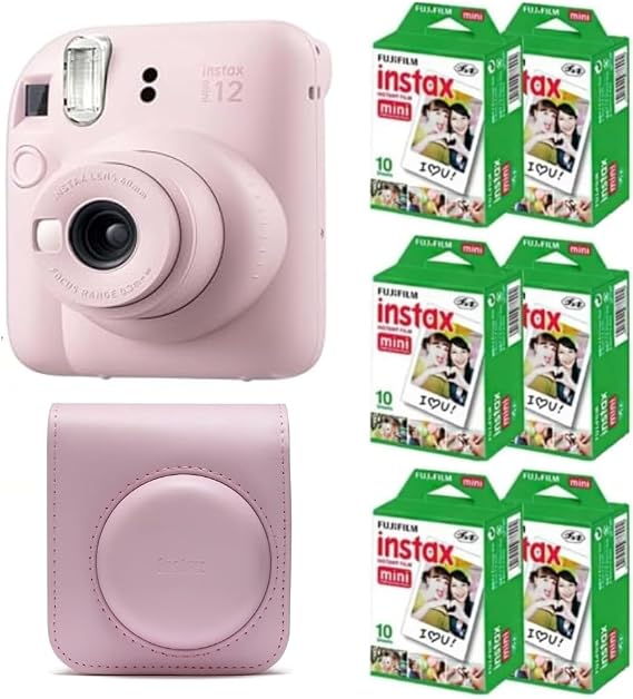 Fujifilm Instax Mini 12 Instant Film Camera (Blossom Pink) w/Case + Extra Film