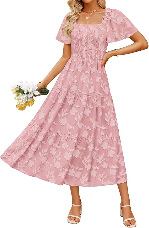 ZESICA Womens 2026 Summer Boho Wedding Guest Midi Dresses