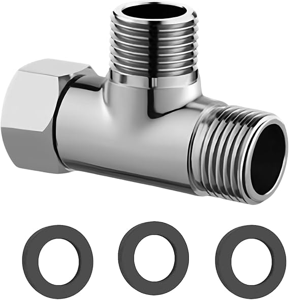 3 Way T Shape Adapter G1/2" Shower Diverter Valve with 3 Sealing Washers Brass T-Valve Device Hole for Faucet Shower Splitter Toilet Tank Handheld Bidet Sprayer Anti-Rust Universal Shower Component