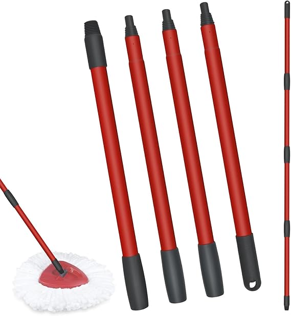 POHOVE Mop Handle Replacement, Compatible with Vil-EDA Sp-in Tu-rbo Mop, 4 Section 30" to 55" Brooms Stainless Steel Mop Pole for Floor Clean