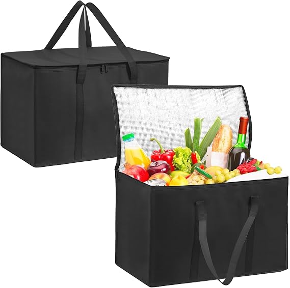 35L Food Cooler Bags for Travel, 2 Pack Insulated Food Bag, Reusable Insulated Grocery Bag with Reinforced Handle, Collapsible for Camping, Travel, BBQ