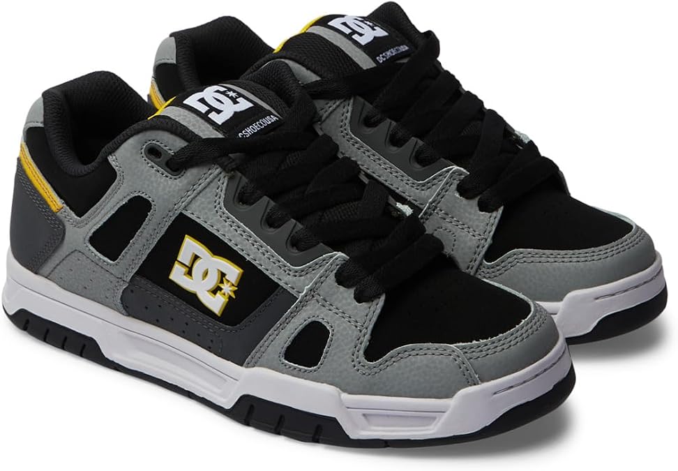 DC Shoes DC Men's Stag Causal Skate Shoe, Gray/Yellow, 11.6 inches 29.5 cm
