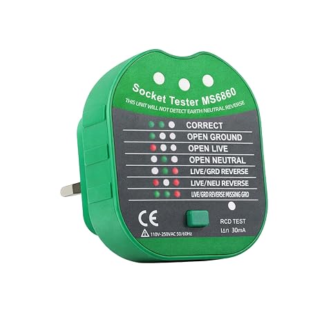 Socket Tester 90V-250V Electric Outlet Tester with RCD Test LED Indicators Grounding Tester for Power Socket Wiring Detection GFCI Outlet Polarity Checker 7 Diagnostic Results