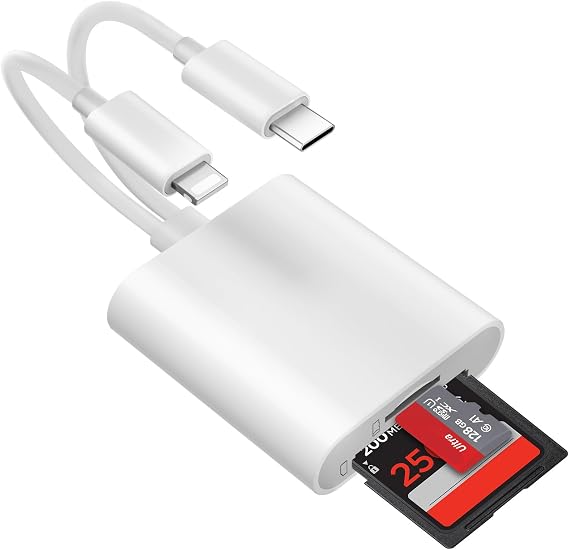 Loydia SD Card Reader, 2 in 2 USB C to Micro-SD Card Viewer Reader, Type C OTG Adapter Lightning Memory Card Adapter, Dual Slot for SD/MicroSD/SDHC/SDXC, Plug and Play