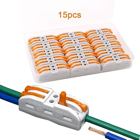 15Pcs SPL-2 Lever-Nut Wire Connector, 2 in 2 out 4 Ports Conductor Compact Wire Connector