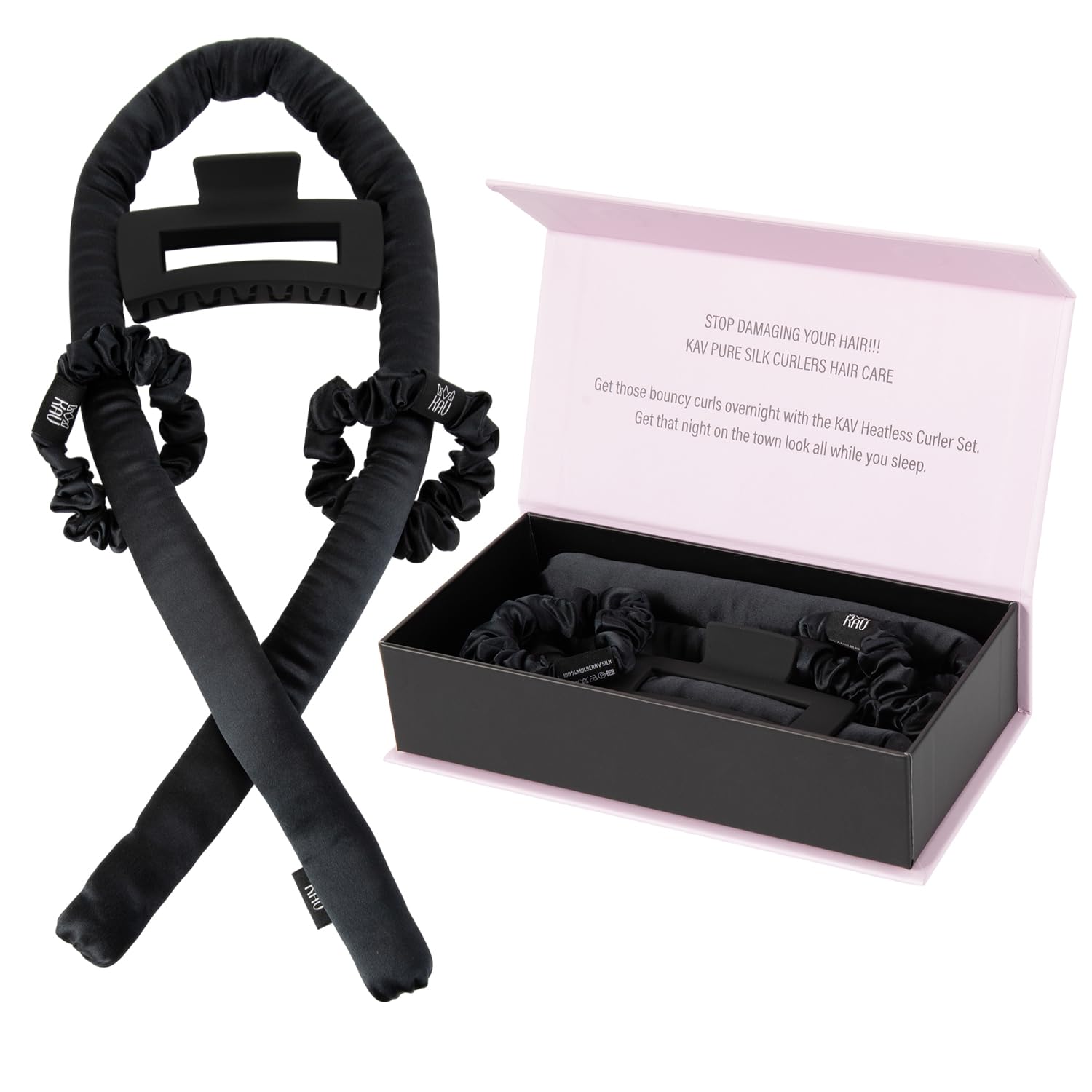 Heatless Silk Hair Rollers for Bouncy Overnight Curls | Curling Rod Headband Wrap Set for Heatless Curls Black