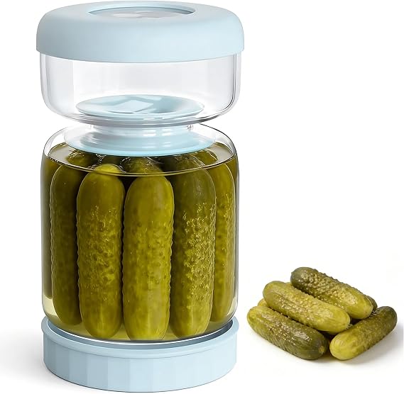 Luvan Pickle Jar with Strainer Flip, 34oz Pickle Container, Glass Kraut Juice Separator Jar-Leakproof Airtight Lid, Hourglass Food Storage Flip Jar for Olive,Jalapeno,Sliced Pickles-Dishwasher Safe