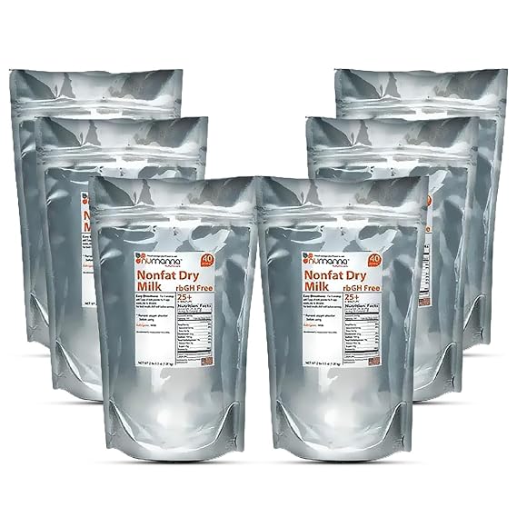 Numanna Non-Fat Milk Powder USDA Certified, Hormone-Free | 40 Servings per Pouch | Ideal for Daily Use, Baking, Cooking, Emergency & Long-Term Storage | 1015 Year Shelf Life | USA Made | Pack of 6
