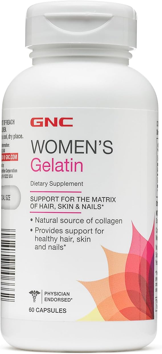 GNC Women's Gelatin Supplement, Natural Collagen Source, 60 Capsules | Contains Amino Acids That Support the Matrix of Hair, Skin, Nails, and Cartilage for Everyday Beauty Wellness