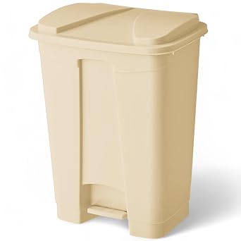 4 Gallon Beige Step On Trash Can - Hands-Free Waste Bin with Odor Control Lid - Ideal for Kitchen, Bathroom, Office