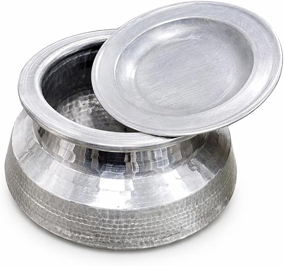 Aluminium Hammered Handi Cooking Pot with Lid, Traditional Indian Degchi for Curry and Biryani (14 INCH)