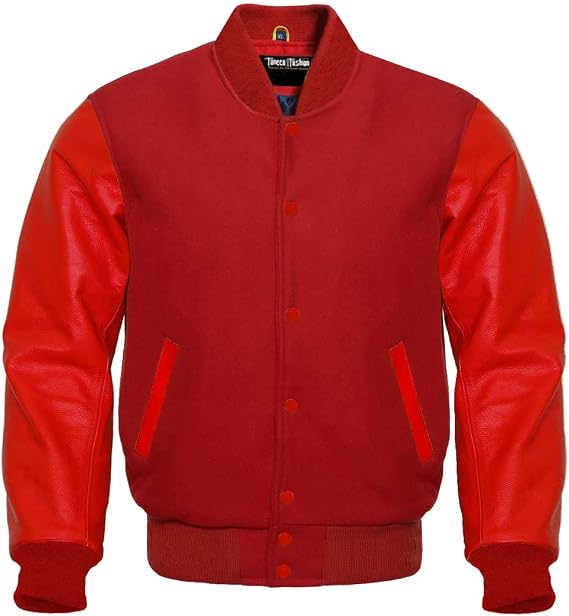 Premium Letterman Red Wool Jacket with Red Leather Sleeves