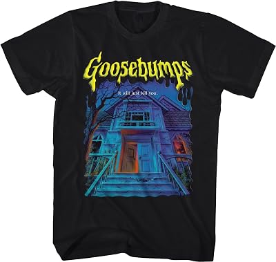 Mens Short Sleeve Cotton Goosebumps Graphic Tee Black Crewneck T-Shirt