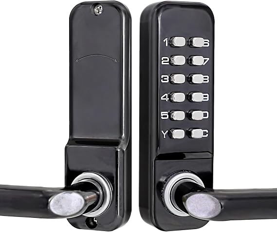 Keyless Gate, Mechanical Door Lock with Black Buttons, Zinc Alloy, for 30-65Mm Doors Adjustable, for Outdoor Indoor Use Ideal