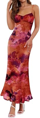 ZESICA Womens Summer Floral Spaghetti Straps Maxi Dress 2026 Sleeveless Square Neck Bodycon Beach Boho Long Dresses
