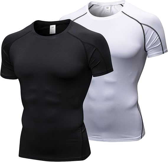 Compression Shirt Men, Short Sleeve Football Basketball Tight Baselayer Undershirts Top for Athletic Running Gym