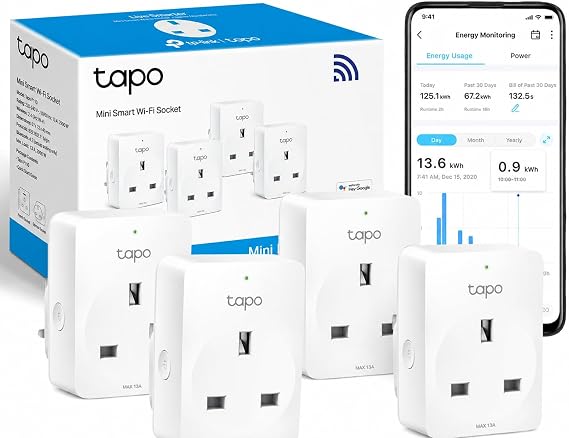 Tapo P110(4-pack) Smart Plug, Energy Monitoring WiFi Plug, Max 13A | Energy Monitoring, Away Mode, Schedule & Timer, Voice Control via Alexa & Google, App Remote Control, No Hub Required