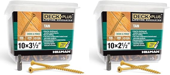 Deck Plus 48422 Wood Screws #10 x 3-1/2", Tan, 5lb Box & Wood Screws, Tan Exterior Screws, #10-2.5, 5lb Box, 48416