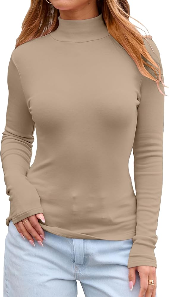 Dwnval Womens Fall Long Sleeve Mock Turtle Necks Slim Fitted Tops