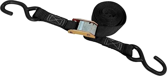 1" x 12' Black Cam Buckle Strap - S-Hook Tie Down for Roof Racks