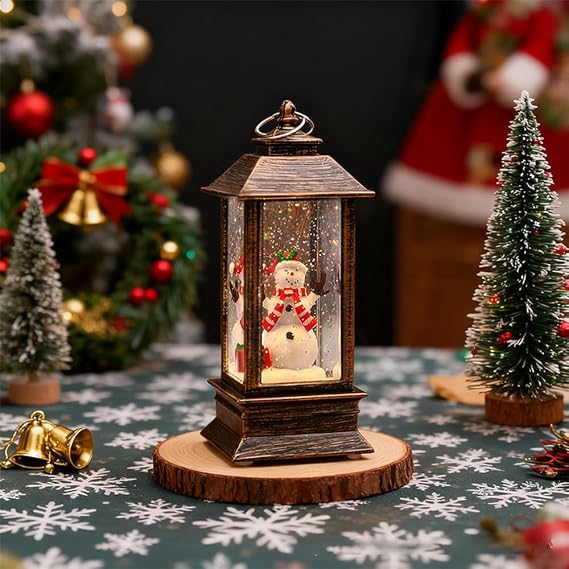 Snow Globe Christmas Decorations Lantern, LED Light Lantern