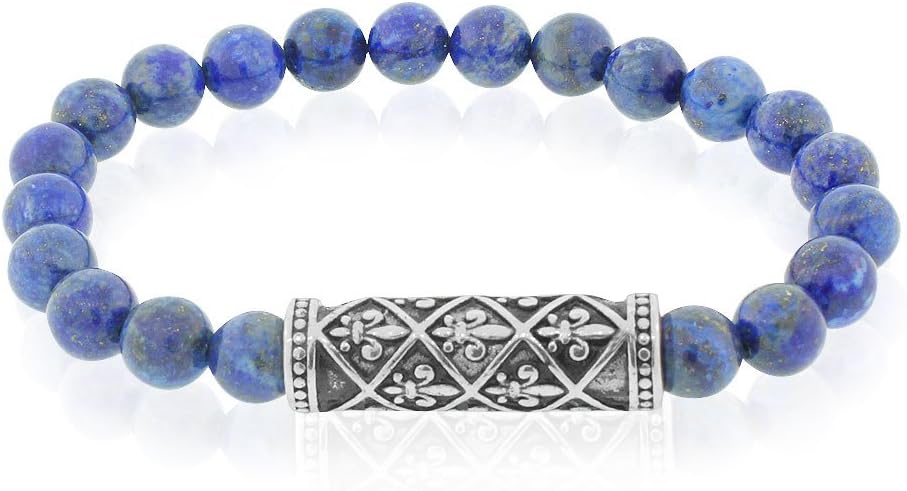 Fashion Alloy Beads Fleur de Lis Beaded Stretch Mens Bracelet