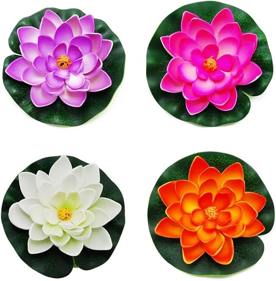 4pcs Floating Flowers,Artificial Water Lily Foam Lotus Flower Pond Decor for Pond Patio Garden Pool Decoration Summer Fountain Small Ponds 10cm 4 Colors